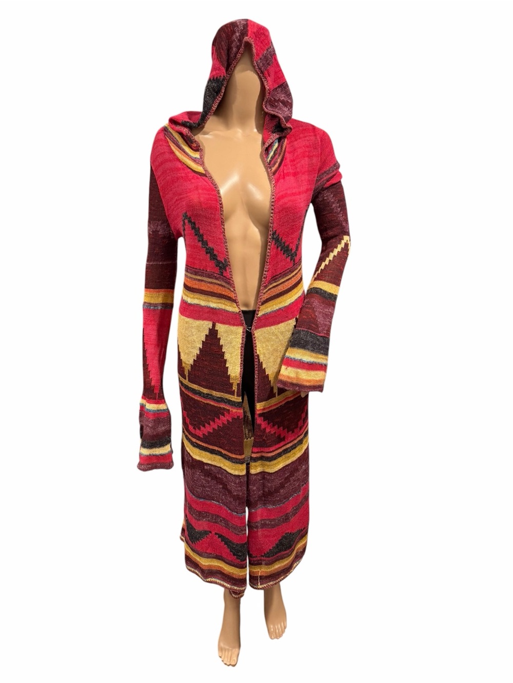 Free People womens cardigan Aztec Lima Duster Hooded Western Boho Festival Small